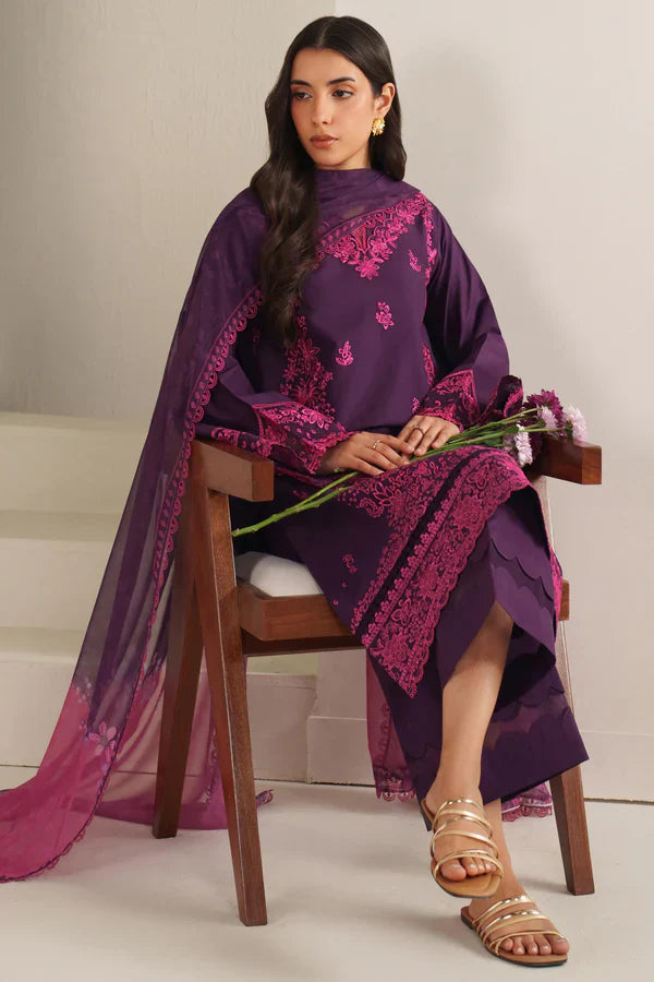 Farasha | Summer Weaves Embroidered lawn'26 | Magenta Silk