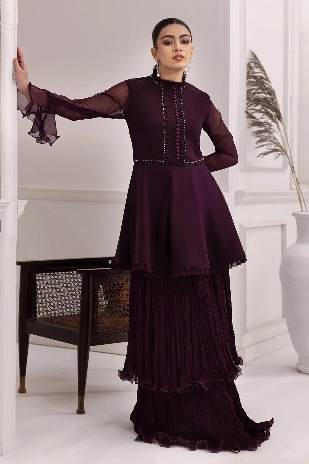 Alizeh | Formals Collection | Purple Frock 2 piece - RTW1001 - House Of Anaya