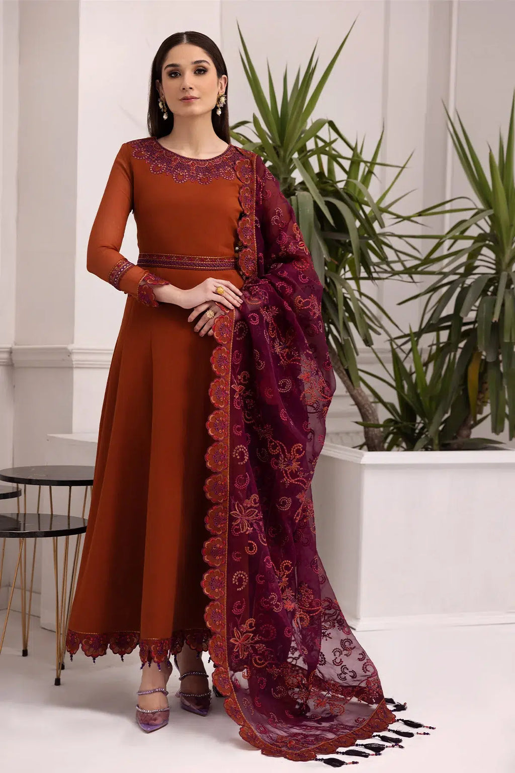 Alizeh | Formals Collection | Rust Dress 3 piece - RTW1011 - House Of Anaya