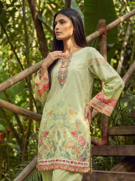 Dhanak | Casual Pret | NEON GREEN LAWN 2PCS EMBROIDERED KURTA WITH TROUSER