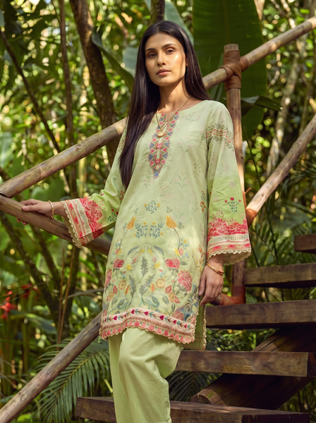 Dhanak | Casual Pret | NEON GREEN LAWN 2PCS EMBROIDERED KURTA WITH TROUSER