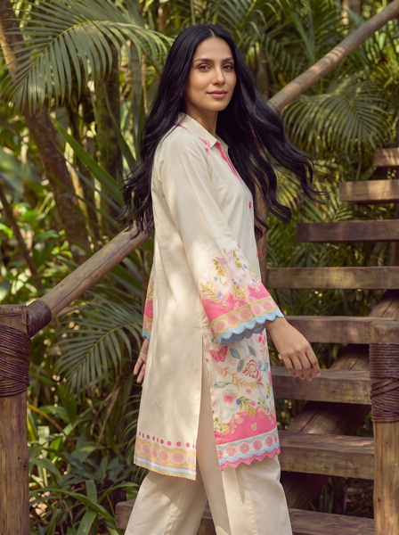 Dhanak | Casual Pret | OFF WHITE LAWN 2PCS EMBROIDERED KURTA WITH TROUSER