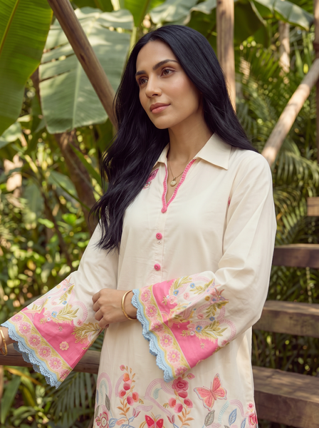 Dhanak | Casual Pret | OFF WHITE LAWN 2PCS EMBROIDERED KURTA WITH TROUSER