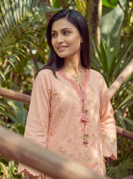 Dhanak | Casual Pret | ORANGE LAWN 2PCS EMBROIDERED KURTA WITH TROUSER
