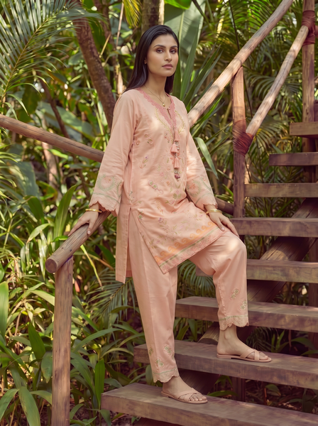 Dhanak | Casual Pret | ORANGE LAWN 2PCS EMBROIDERED KURTA WITH TROUSER