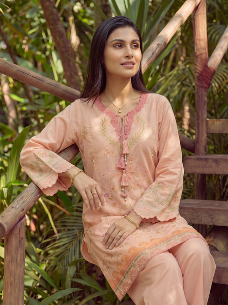 Dhanak | Casual Pret | ORANGE LAWN 2PCS EMBROIDERED KURTA WITH TROUSER