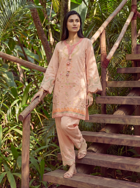 Dhanak | Casual Pret | ORANGE LAWN 2PCS EMBROIDERED KURTA WITH TROUSER