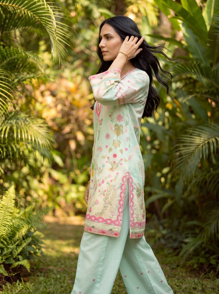 Dhanak | Casual Pret | L-GREEN LAWN 2PCS EMBROIDERED KURTA WITH TROUSER