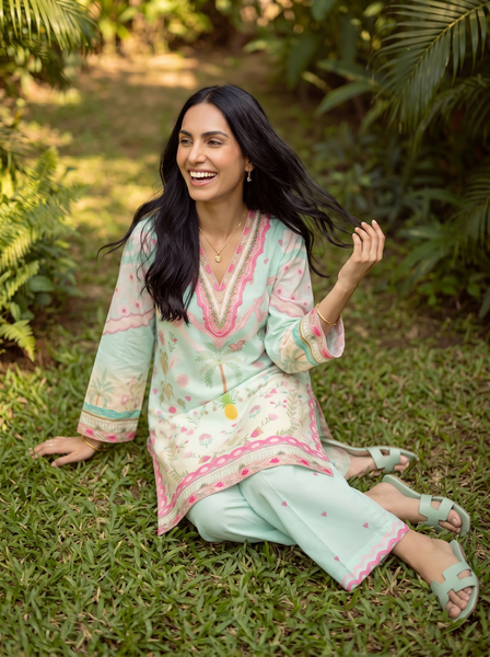 Dhanak | Casual Pret | L-GREEN LAWN 2PCS EMBROIDERED KURTA WITH TROUSER