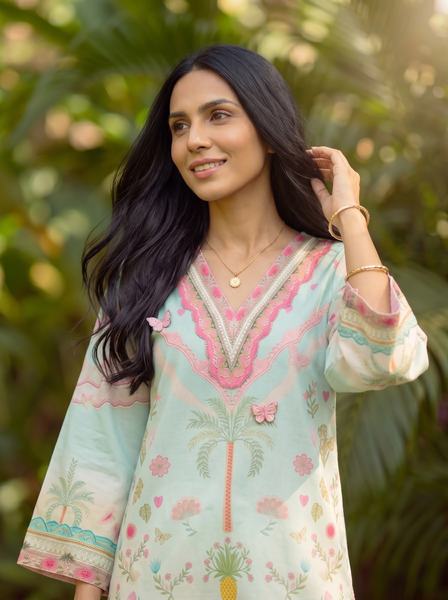 Dhanak | Casual Pret | L-GREEN LAWN 2PCS EMBROIDERED KURTA WITH TROUSER