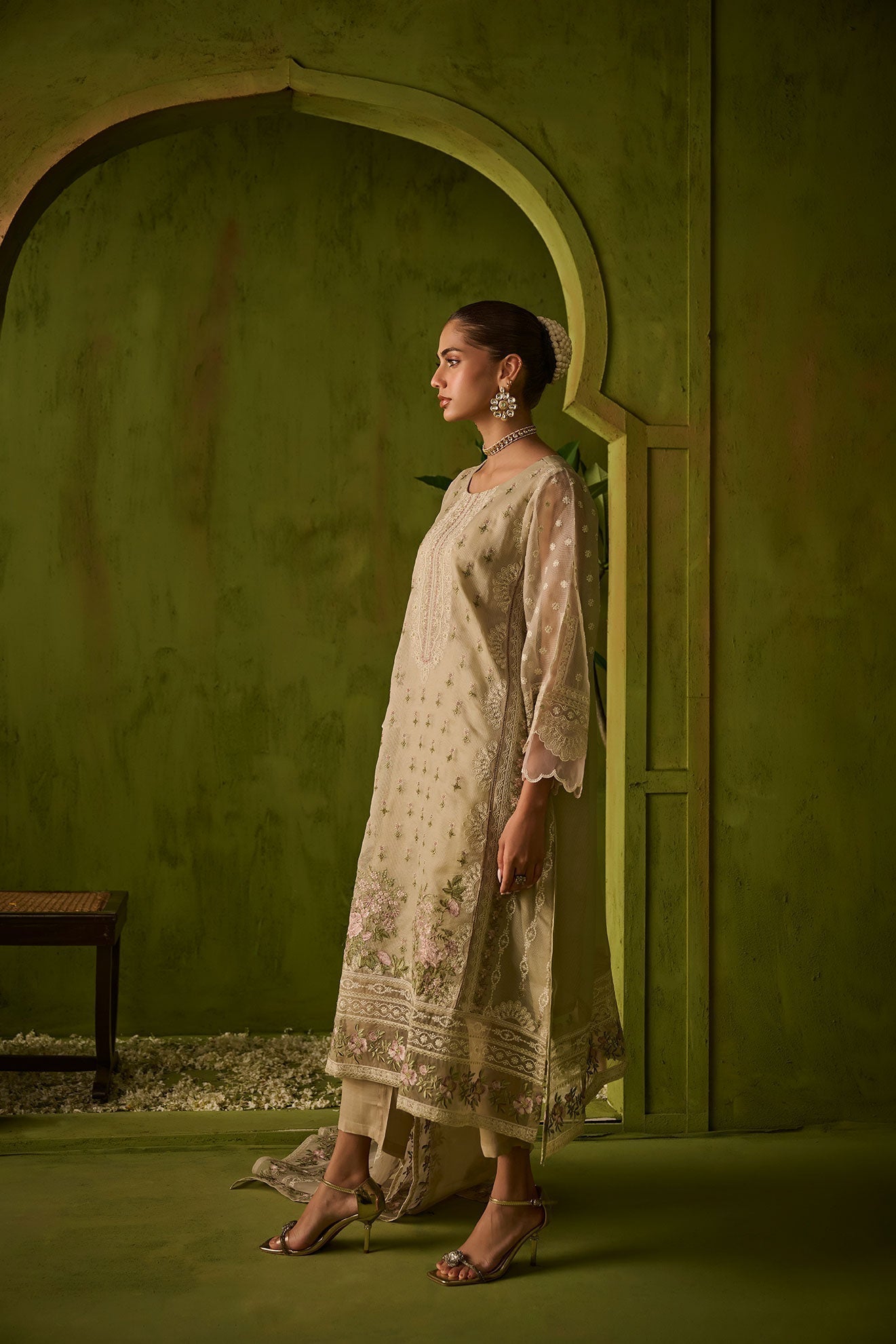 Dhanak | Festive Formals | SS24DU-3194 BEIGE 3Pcs - House Of Anaya