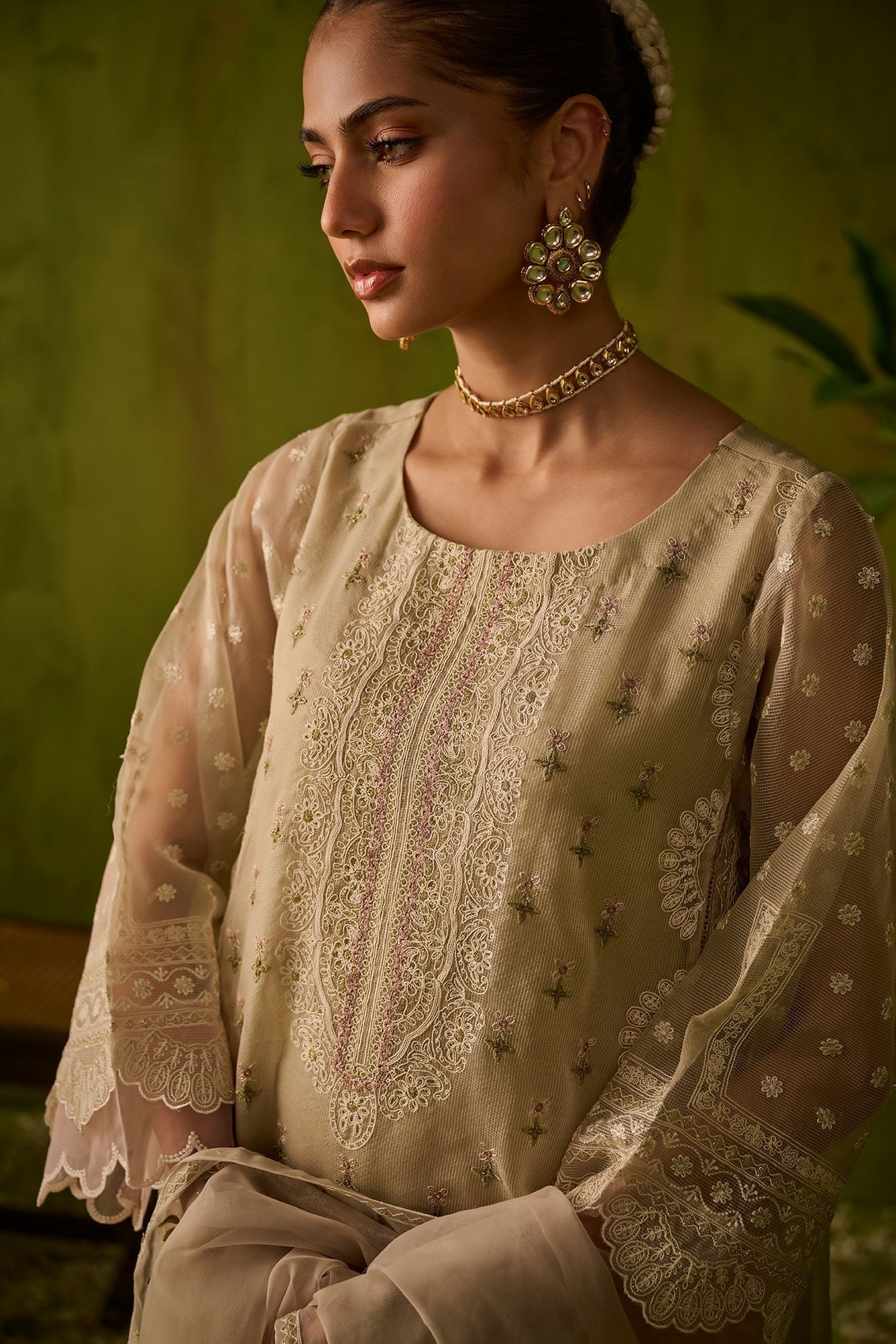 Dhanak | Festive Formals | SS24DU-3194 BEIGE 3Pcs - House Of Anaya