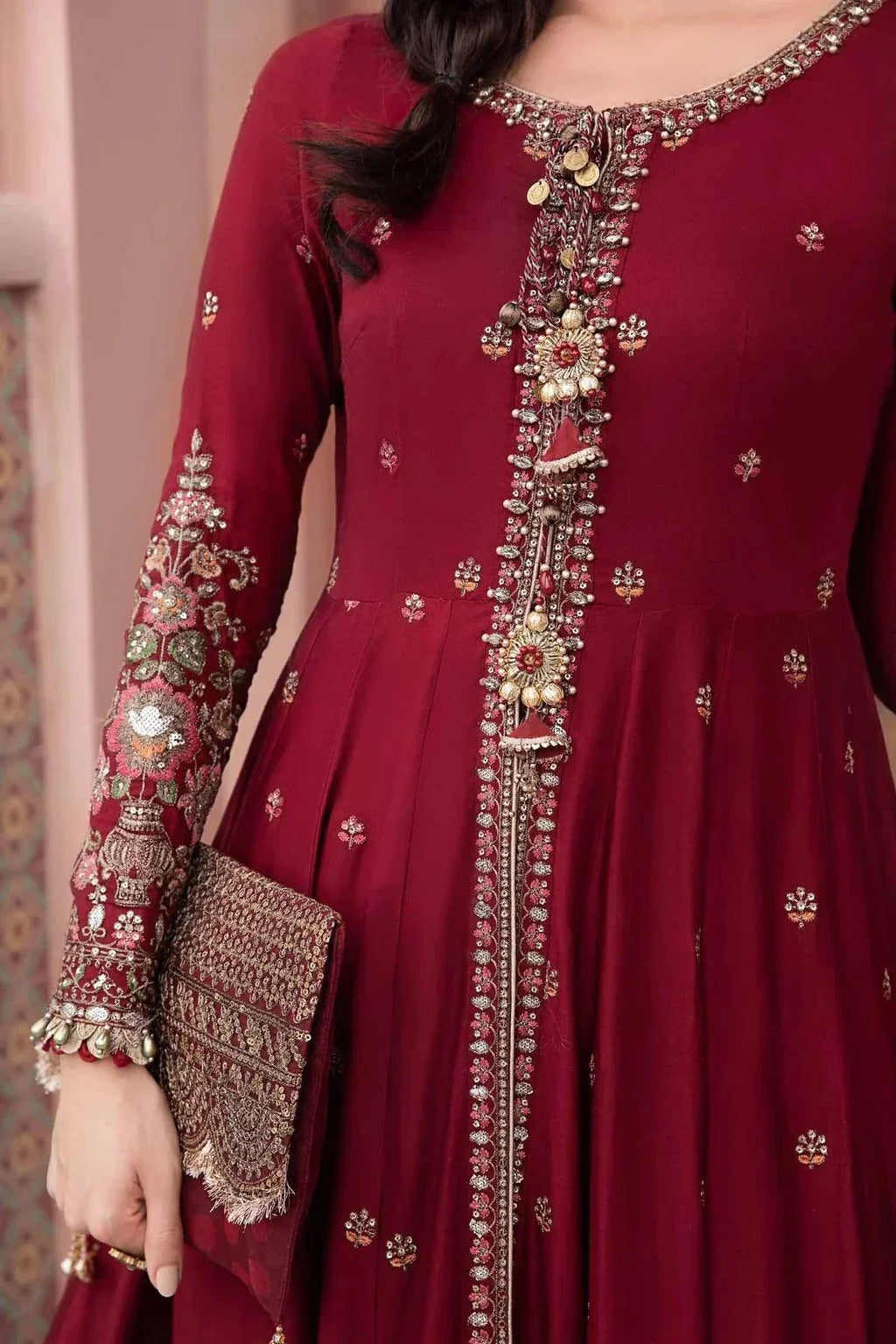 Maria B | Sateen Formals 23 | Maroon CST-708 - House Of Anaya