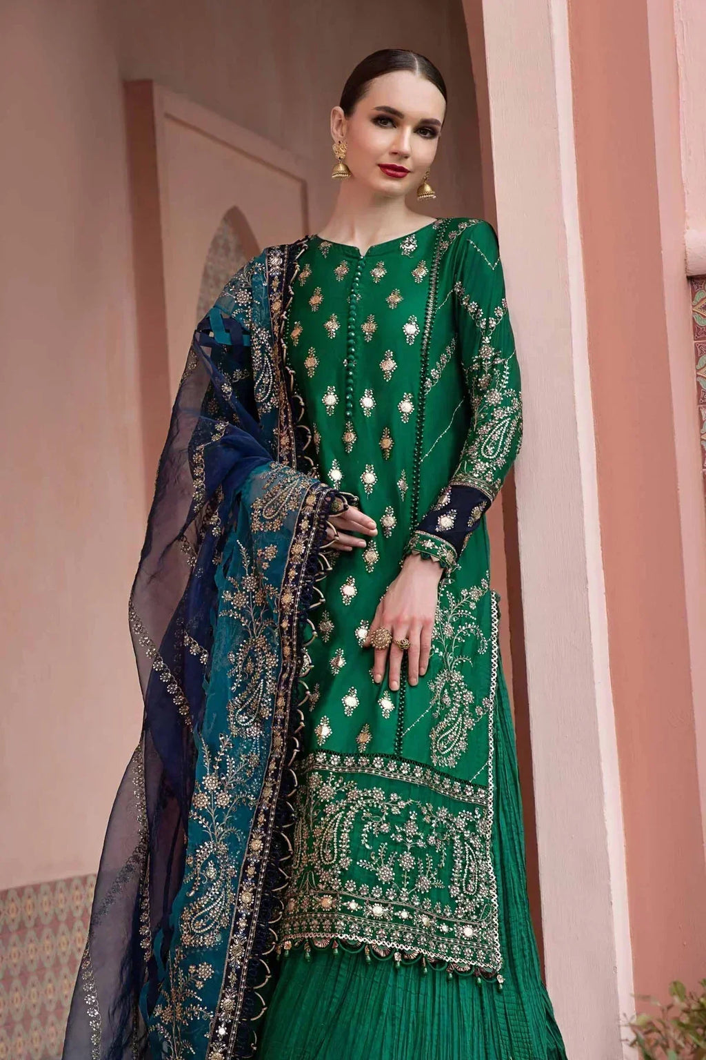 Maria B | Sateen Formals 23 | Emerald Green CST-711 - House Of Anaya