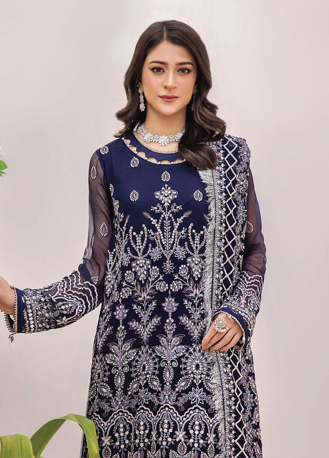 Pareesha by Humdum Embroidered Chiffon 3Pc Suit PS-01 - Riwayat-e-khas