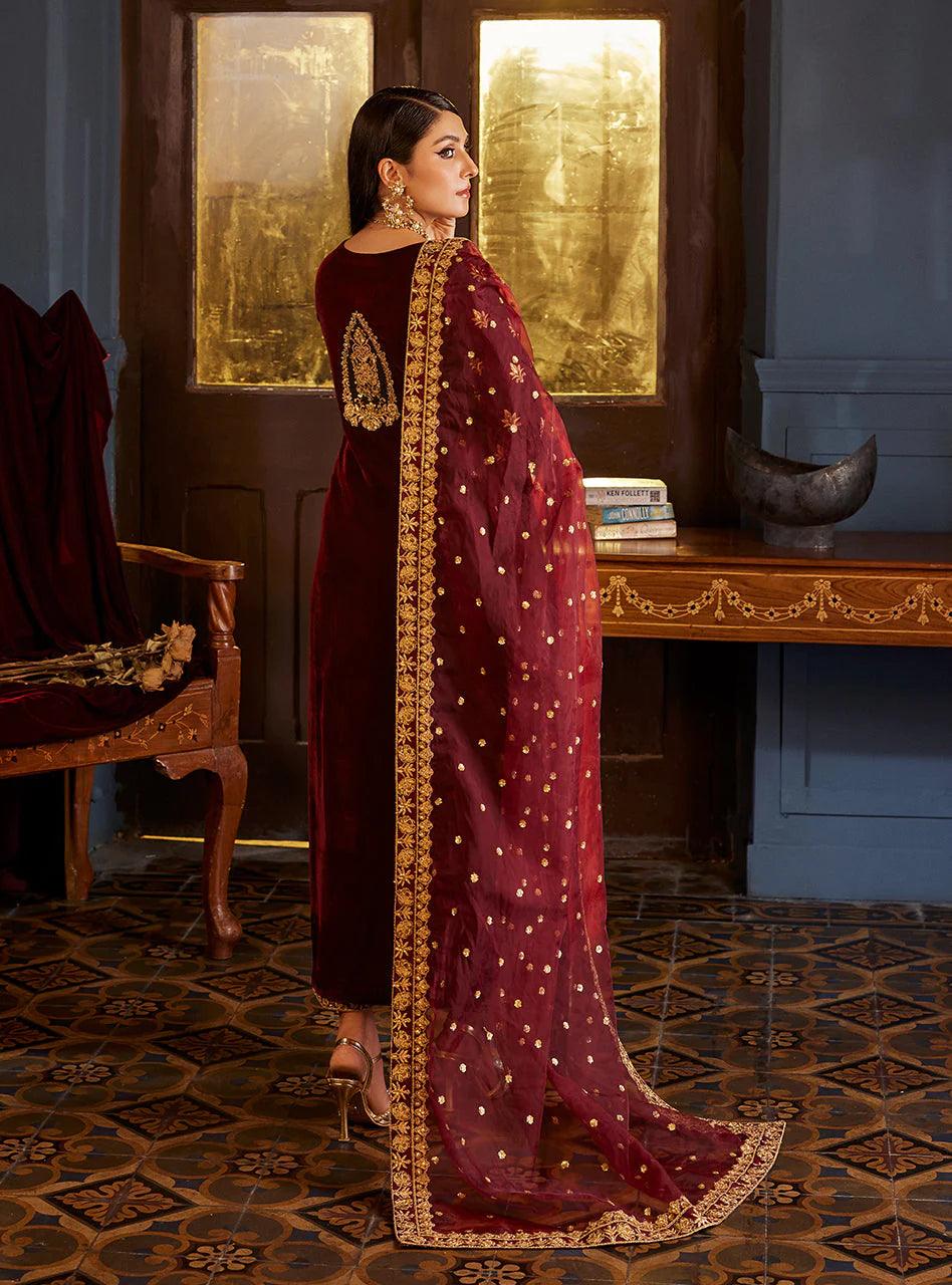 Zainab Chottani Embroidered Velvet 3Pc Suit D-03 ZIBA - Riwayat-e-khas