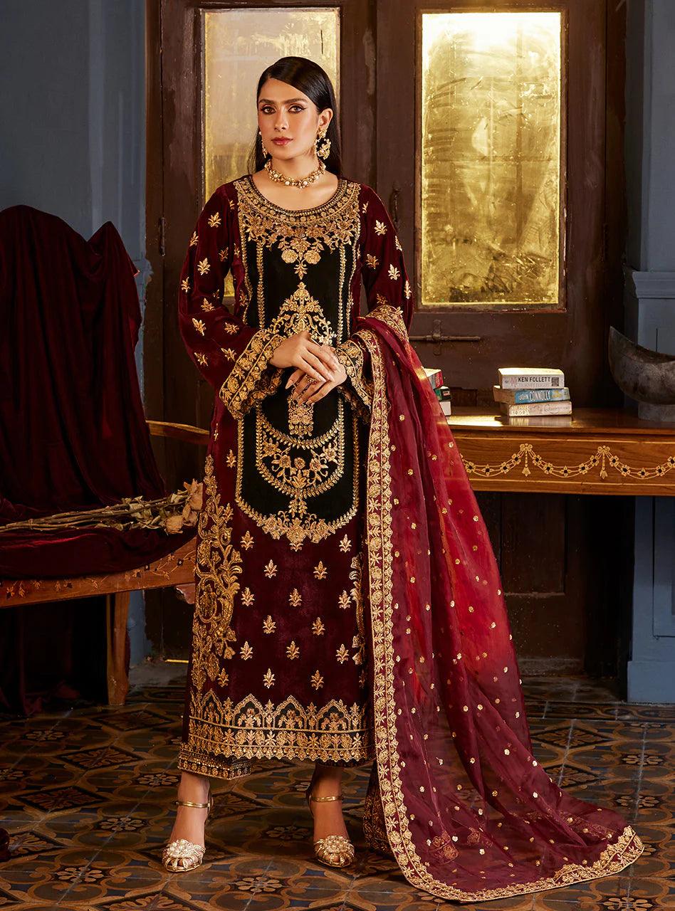 Zainab Chottani Embroidered Velvet 3Pc Suit D-03 ZIBA - Riwayat-e-khas