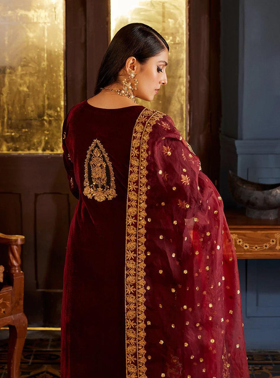 Zainab Chottani Embroidered Velvet 3Pc Suit D-03 ZIBA - Riwayat-e-khas