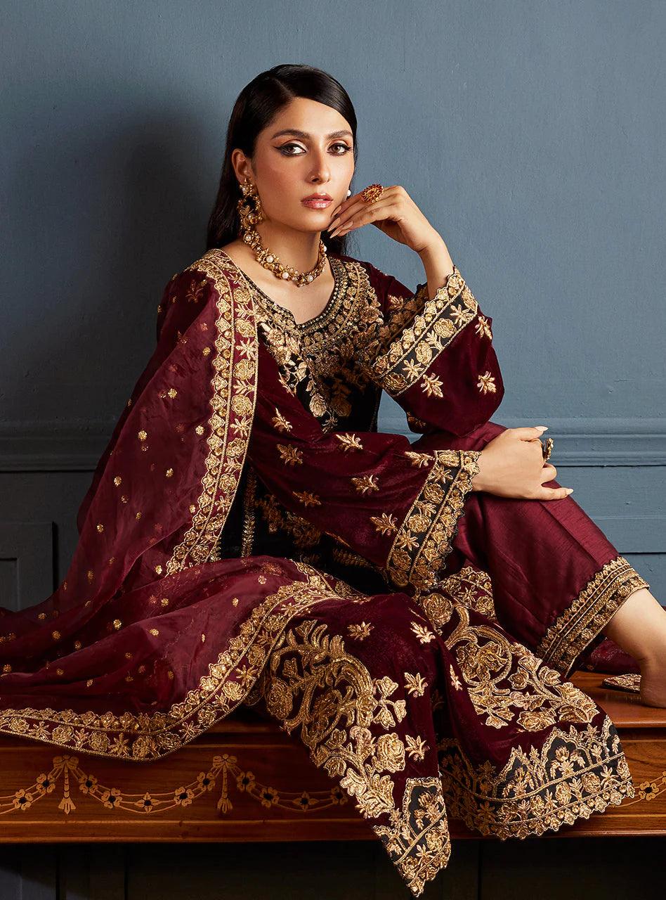 Zainab Chottani Embroidered Velvet 3Pc Suit D-03 ZIBA - Riwayat-e-khas