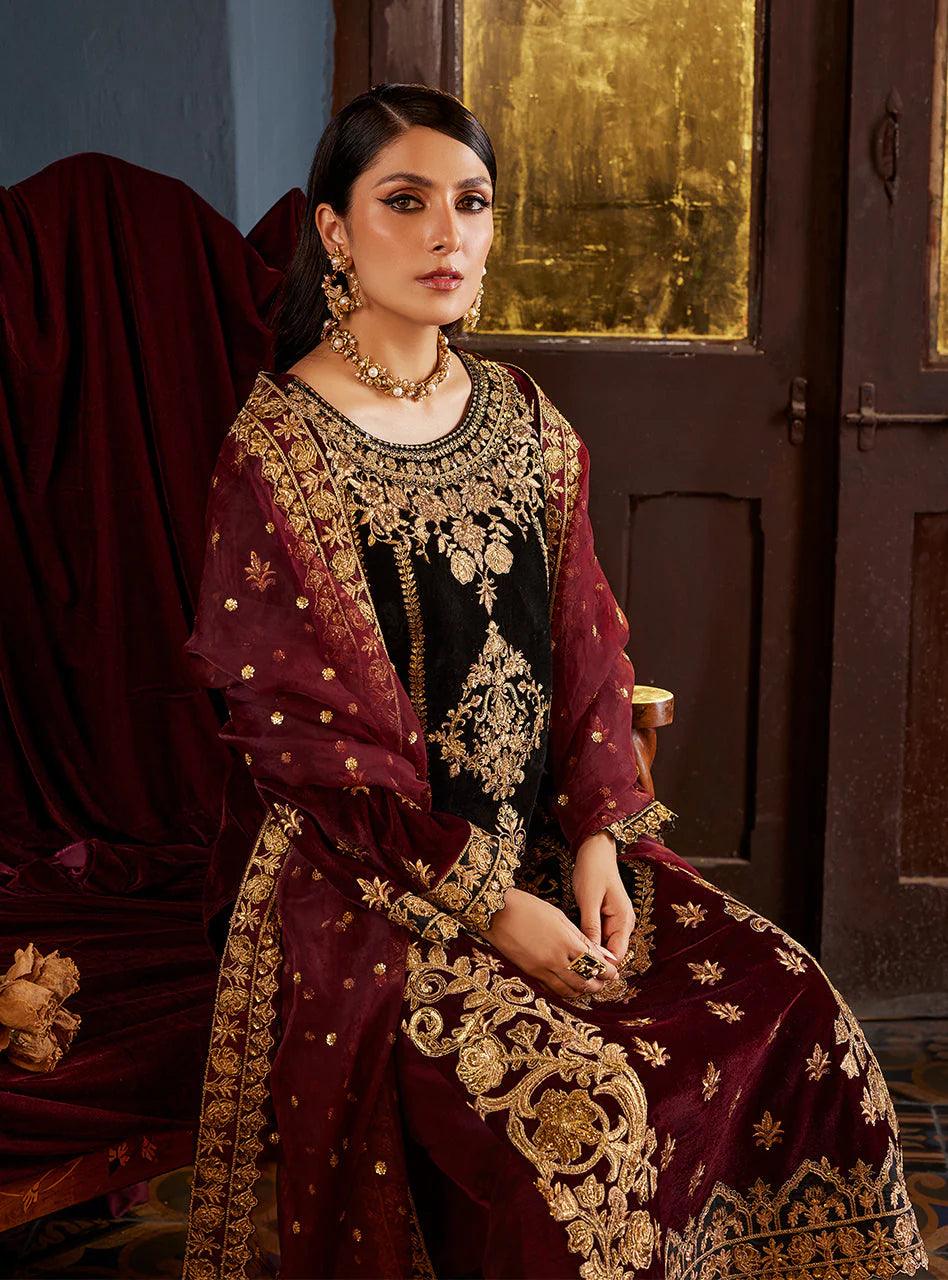Zainab Chottani Embroidered Velvet 3Pc Suit D-03 ZIBA - Riwayat-e-khas