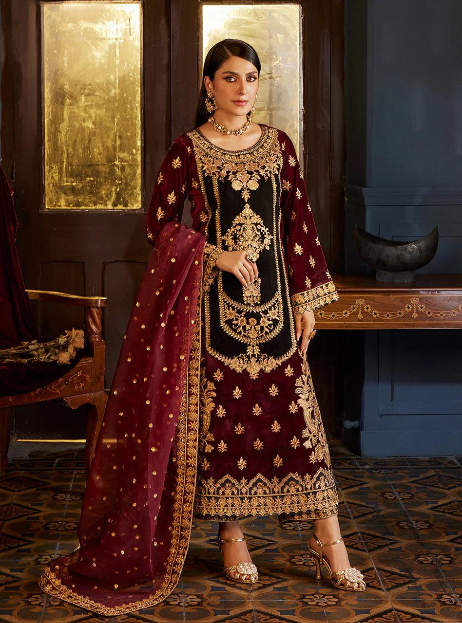 Zainab Chottani Embroidered Velvet 3Pc Suit D-03 ZIBA - Riwayat-e-khas