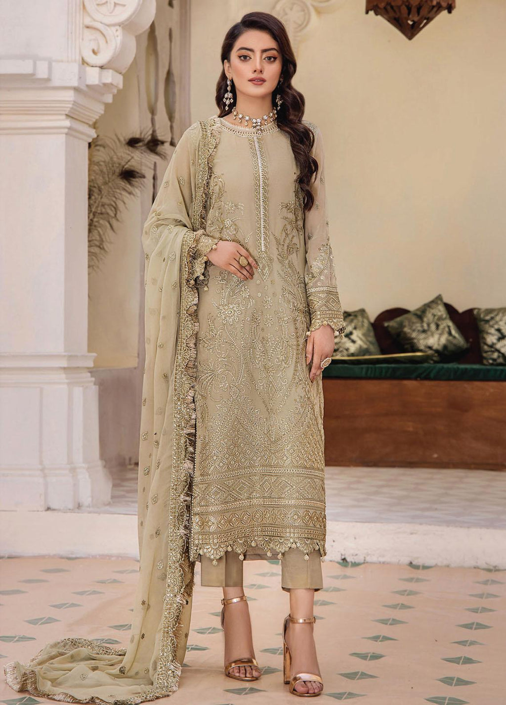 Pareesha by Humdum Embroidered Chiffon 3Pc Suit PS-09 - Riwayat-e-khas