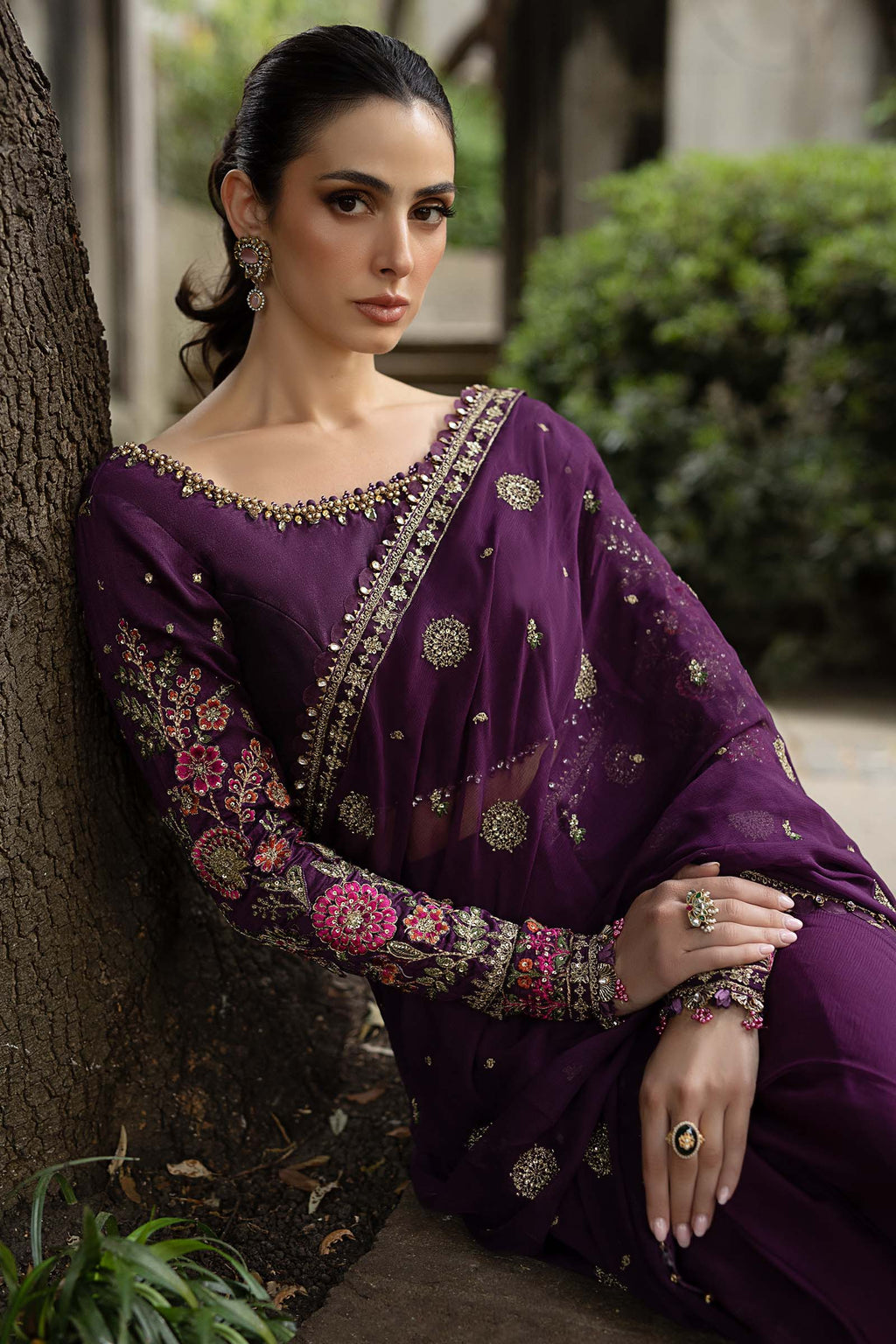 Maria B | Soiree Collection | Embroidered Chiffon Saree WF-09-01-Purple
