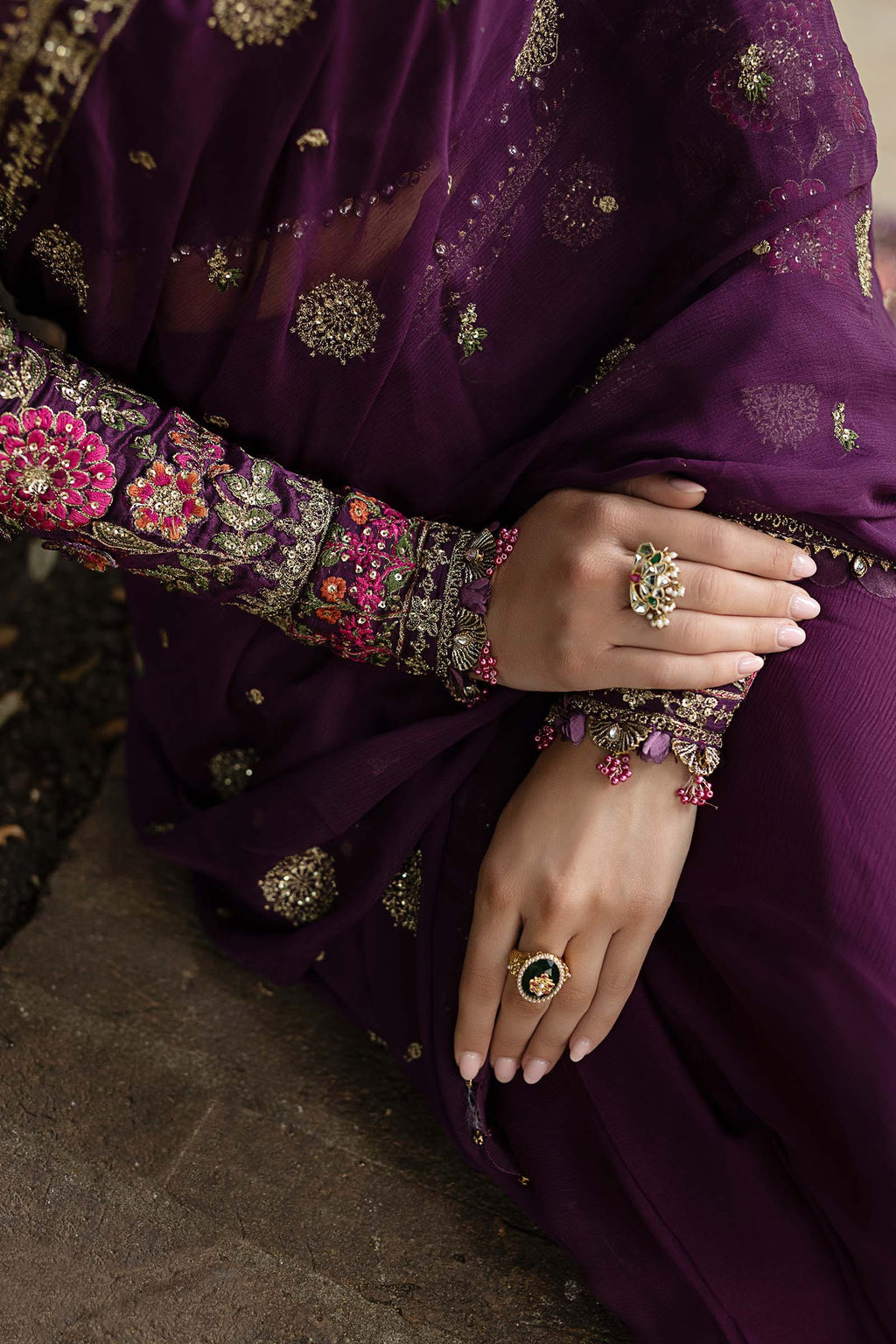 Maria B | Soiree Collection | Embroidered Chiffon Saree WF-09-01-Purple