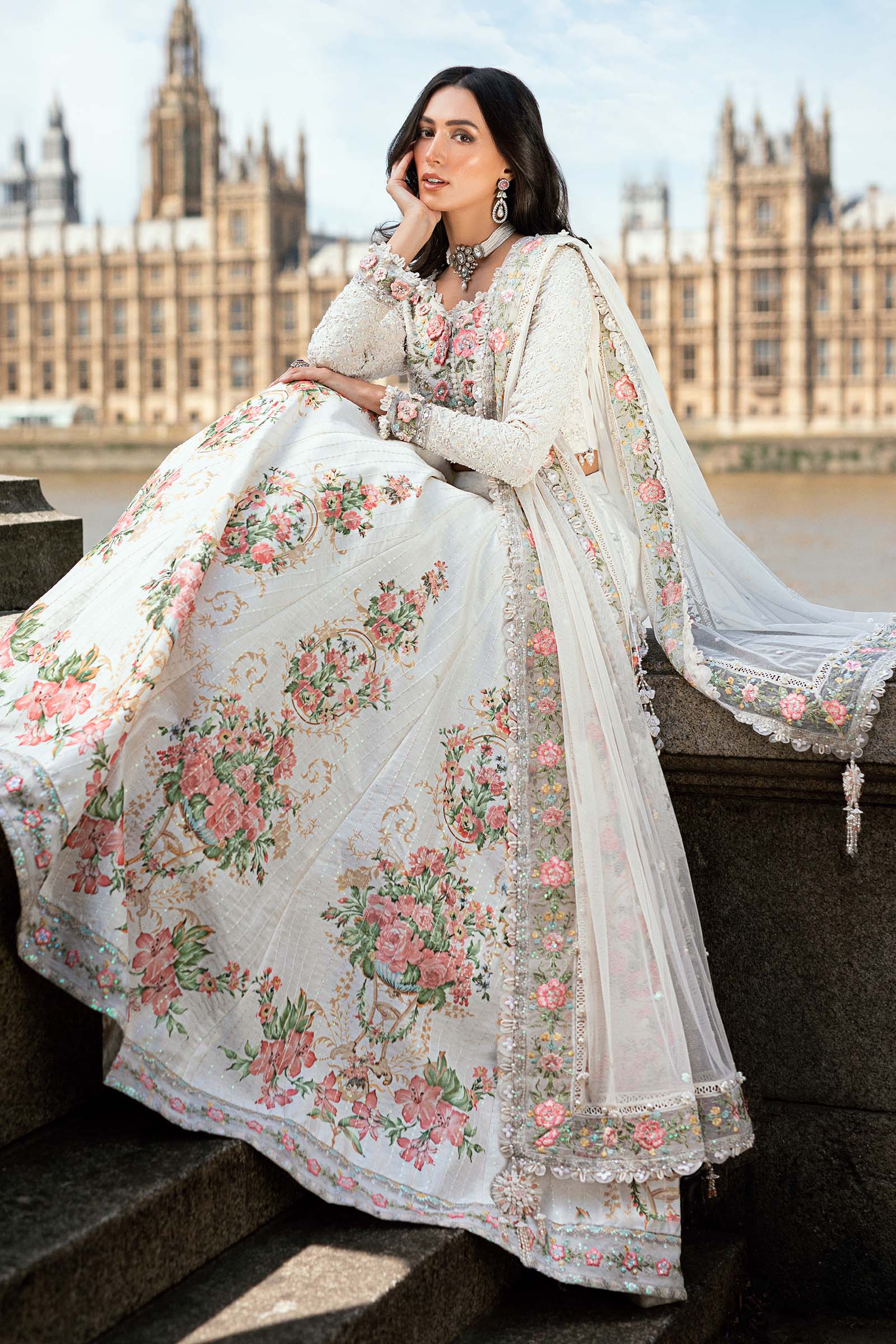 Maria B | Soiree Collection | Embroidered Raw Silk Suit WF-09-02-White