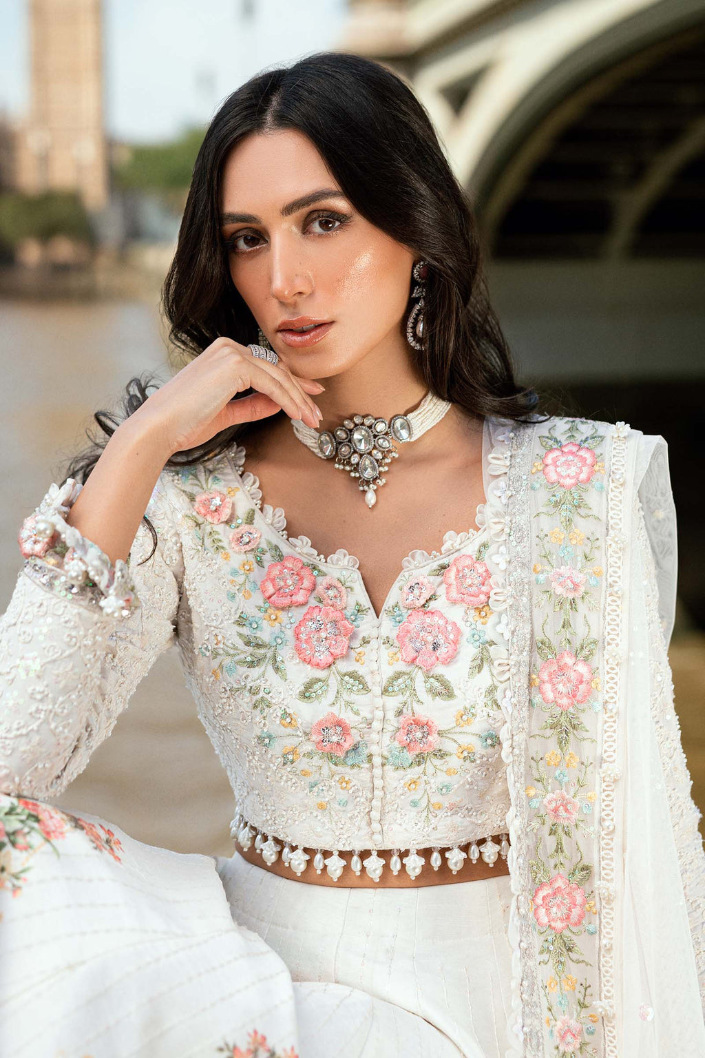 Maria B | Soiree Collection | Embroidered Raw Silk Suit WF-09-02-White