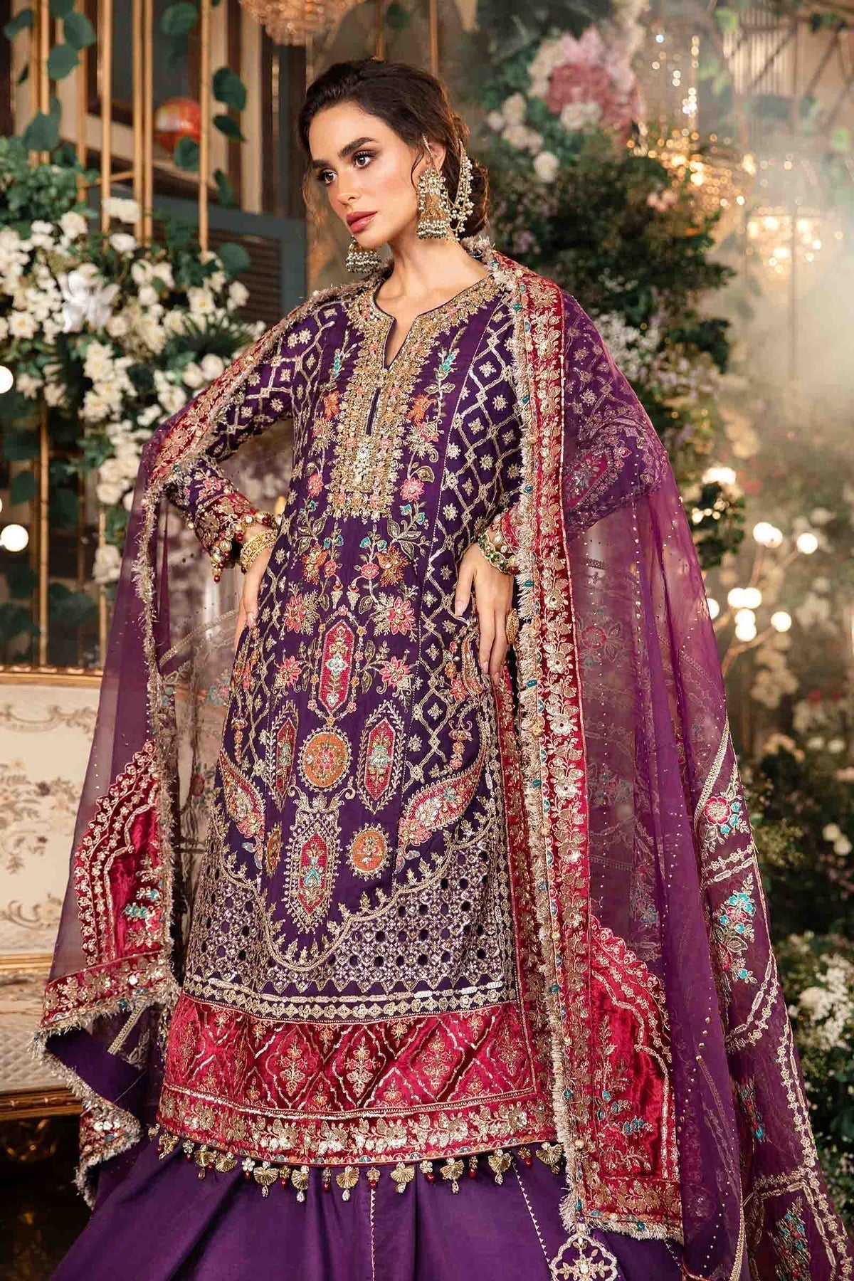 MARIA B__3 Piece Embroidered Raw Silk Suit | BD-2903