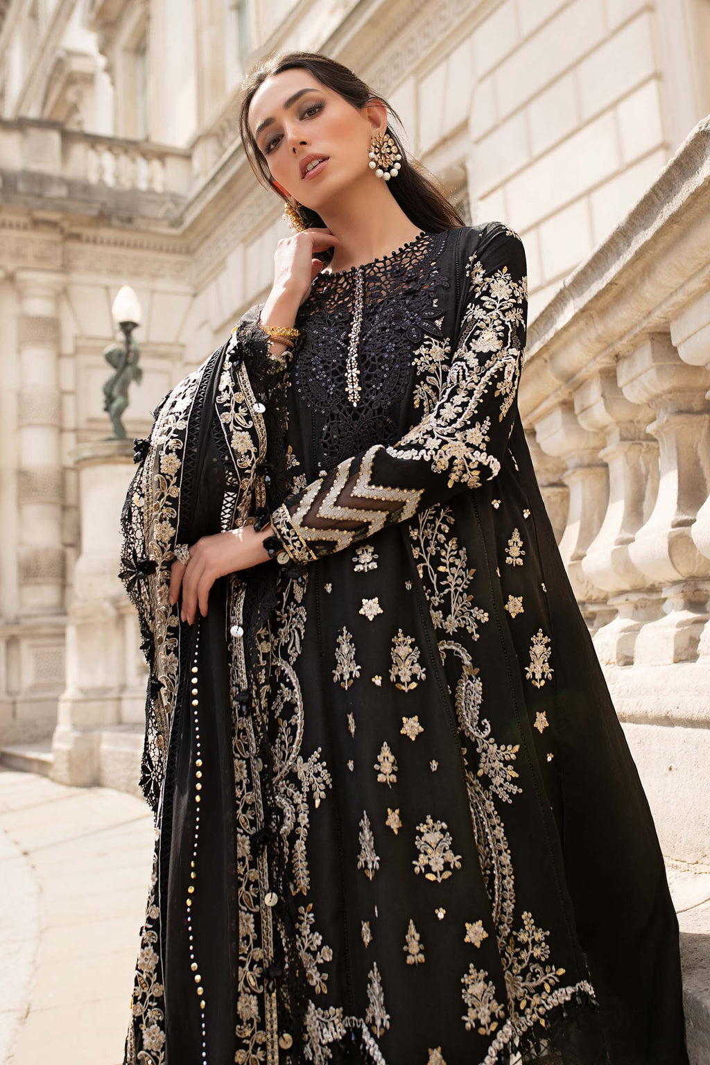 Maria B | Soiree Collection | Embroidered Raw Silk Suit WF-09-03-Black