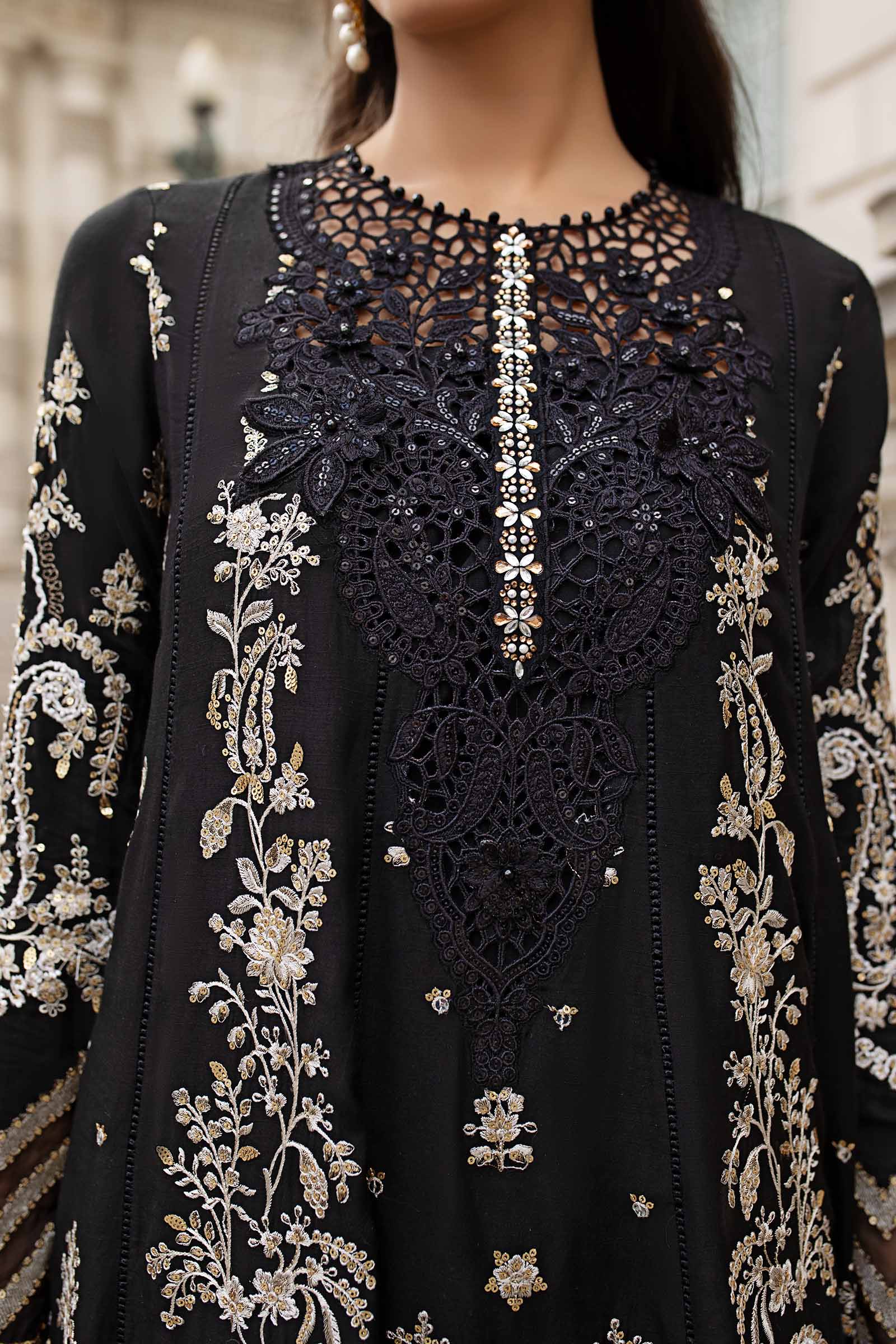 Maria B | Soiree Collection | Embroidered Raw Silk Suit WF-09-03-Black