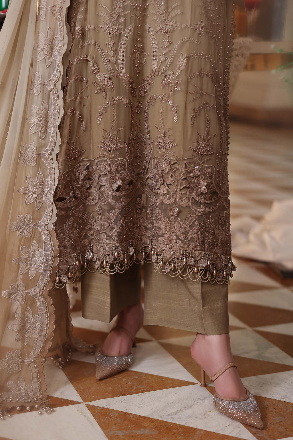 Maria b | Chiffon Formals 26 | MPC-26-103-Olive Gold