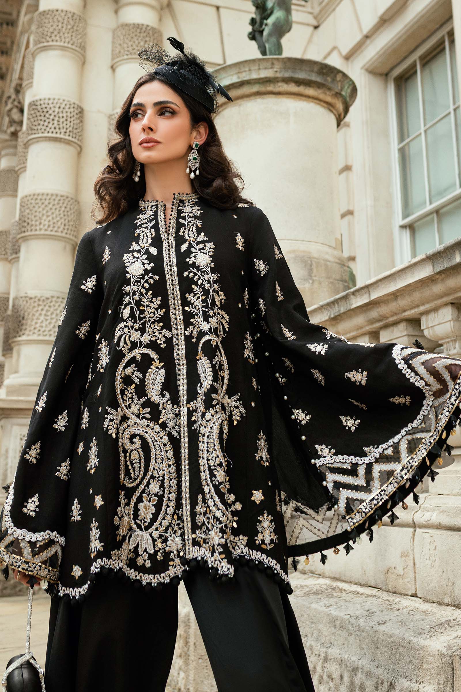 Maria B | Soiree Collection | Embroidered Raw Silk Suit WF-09-03-Black