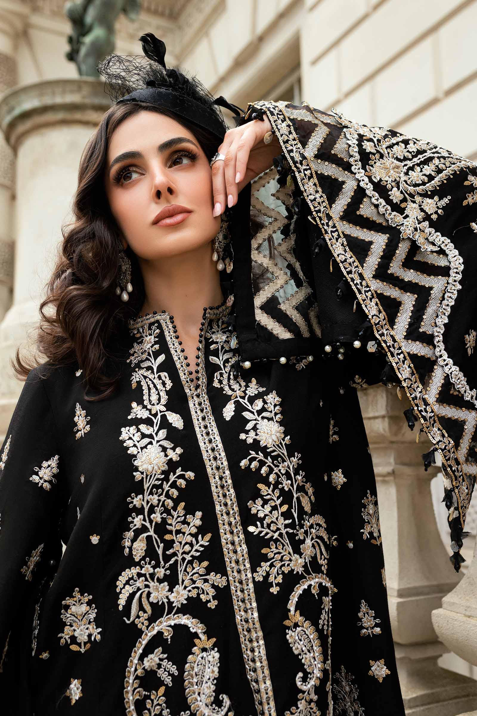 Maria B | Soiree Collection | Embroidered Raw Silk Suit WF-09-03-Black