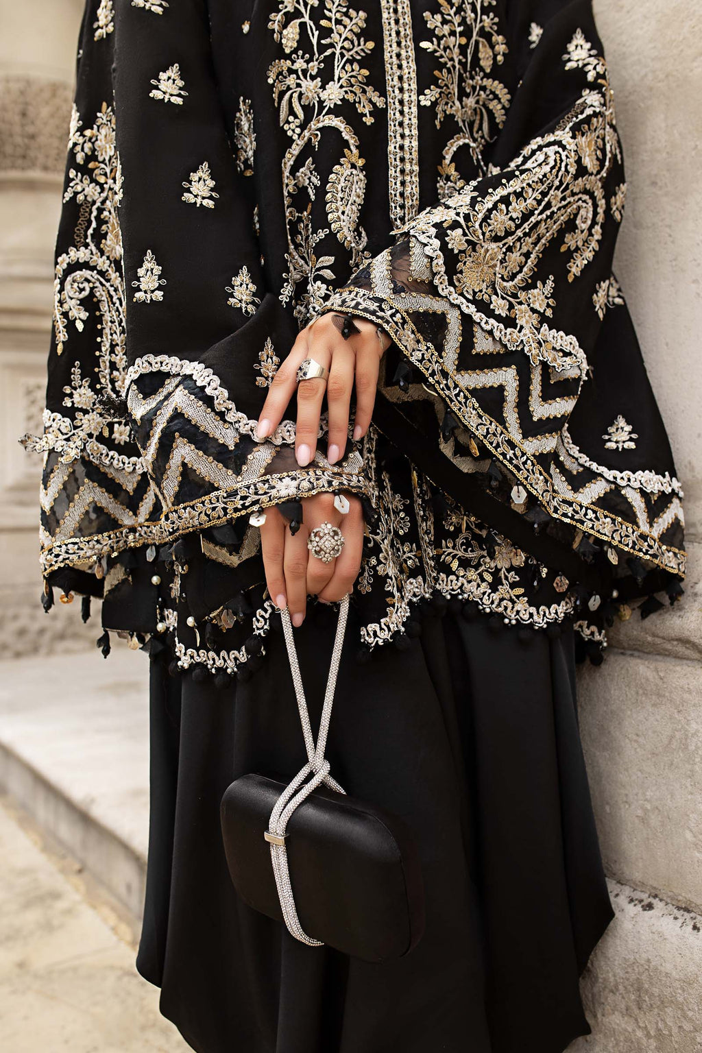 Maria B | Soiree Collection | Embroidered Raw Silk Suit WF-09-03-Black