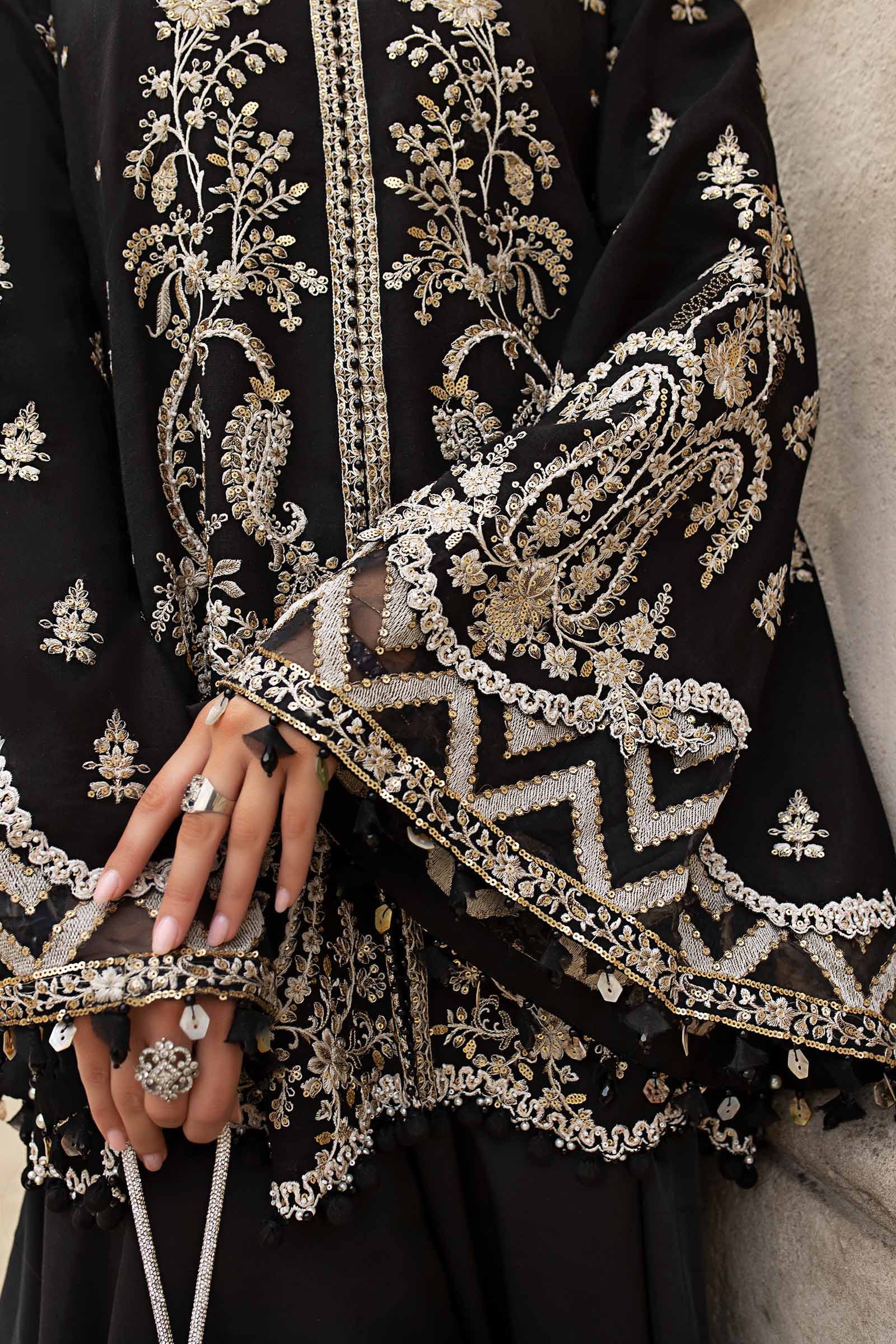 Maria B | Soiree Collection | Embroidered Raw Silk Suit WF-09-03-Black