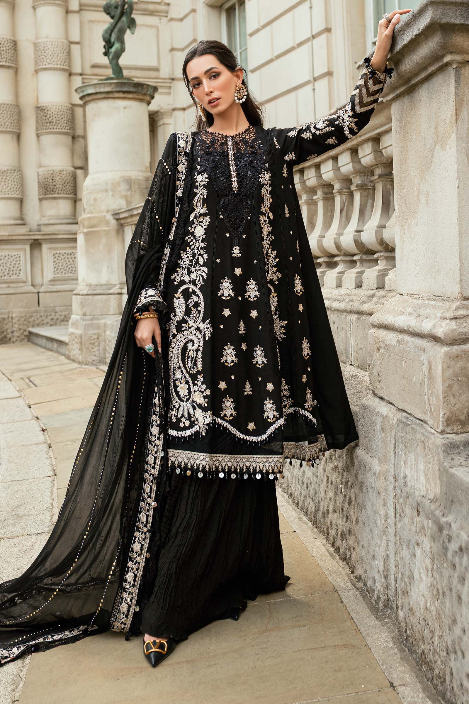 Maria B | Soiree Collection | Embroidered Raw Silk Suit WF-09-03-Black