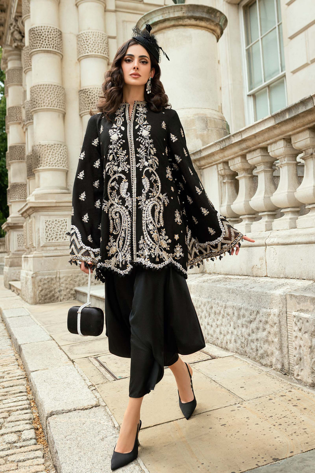 Maria B | Soiree Collection | Embroidered Raw Silk Suit WF-09-03-Black