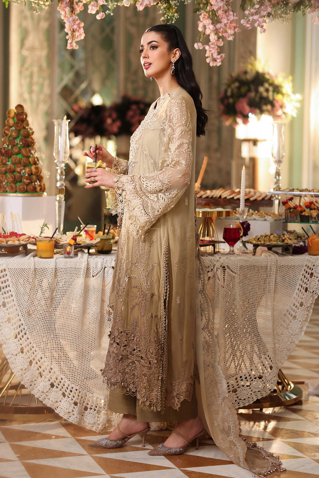 Maria b | Chiffon Formals 26 | MPC-26-103-Olive Gold