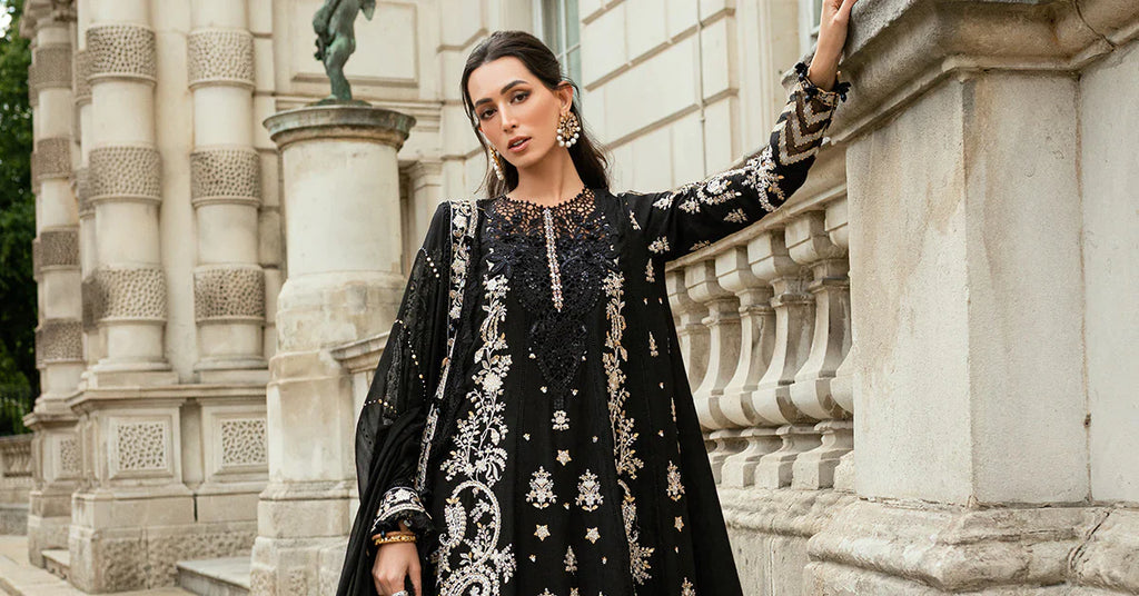 Maria B | Soiree Collection | Embroidered Raw Silk Suit WF-09-03-Black