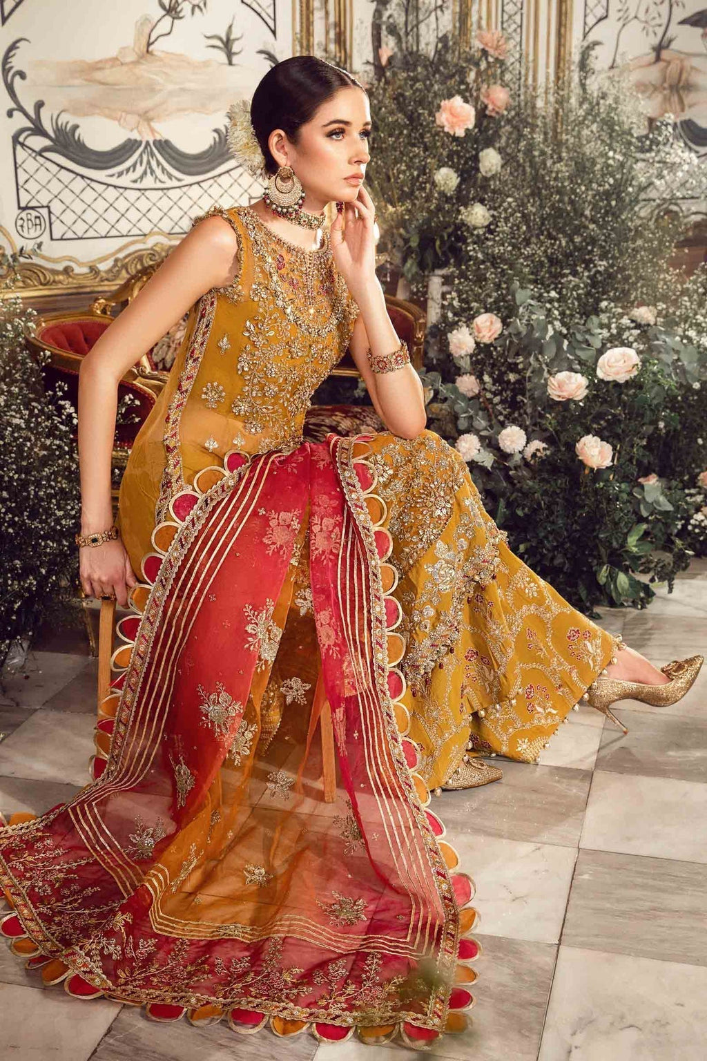MARIA.B-MBROIDERED | Mustard BD-2707 - Riwayat-e-khas