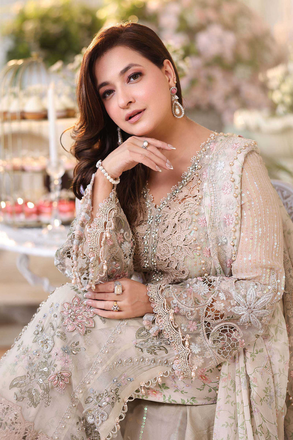 Maria b | Chiffon Formals 26 | MPC-26-107-Ivory Beige