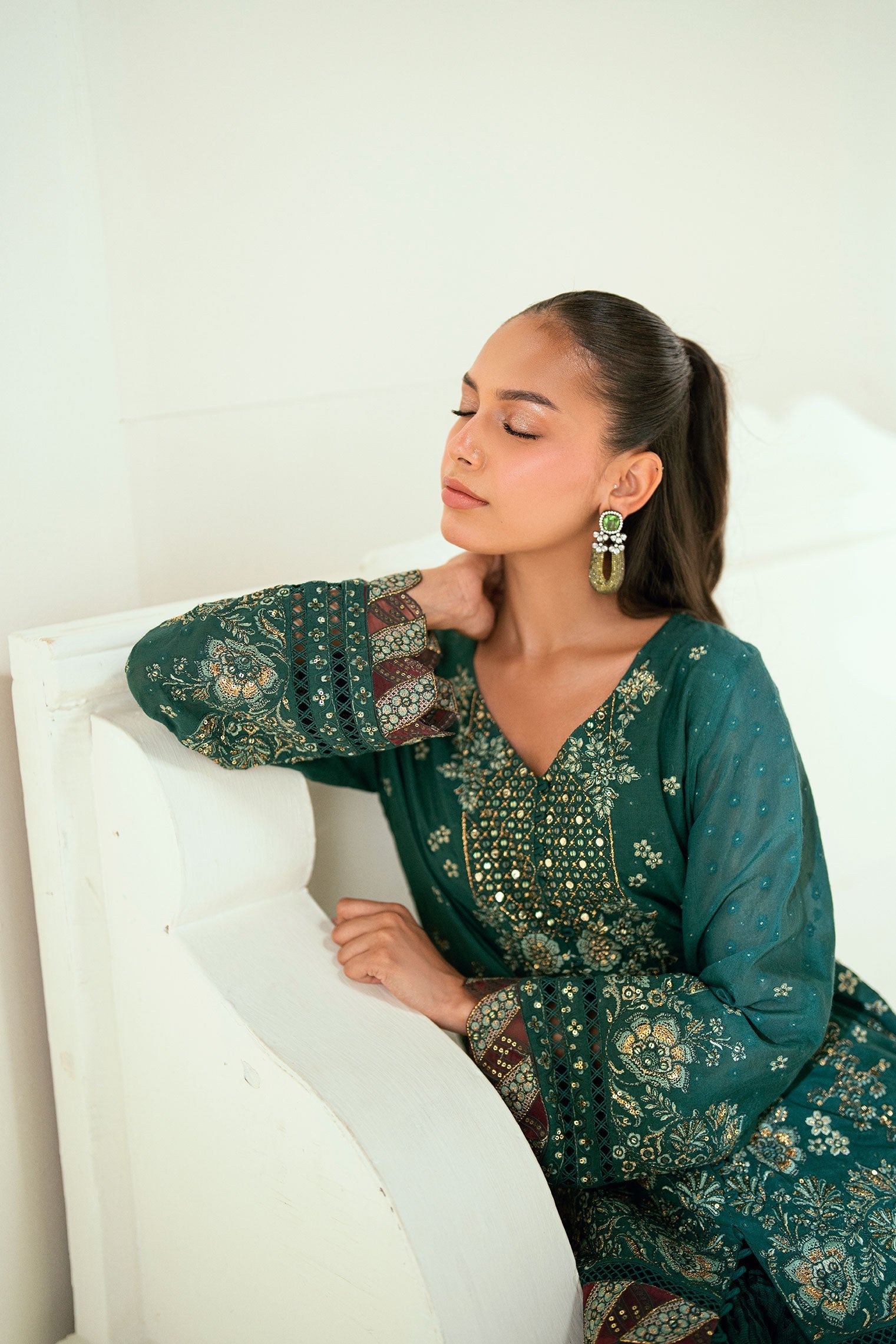 Dhanak | Signature Pret | DARK GREEN 2PCS EMBROIDERED KURTA WITH TROUSER