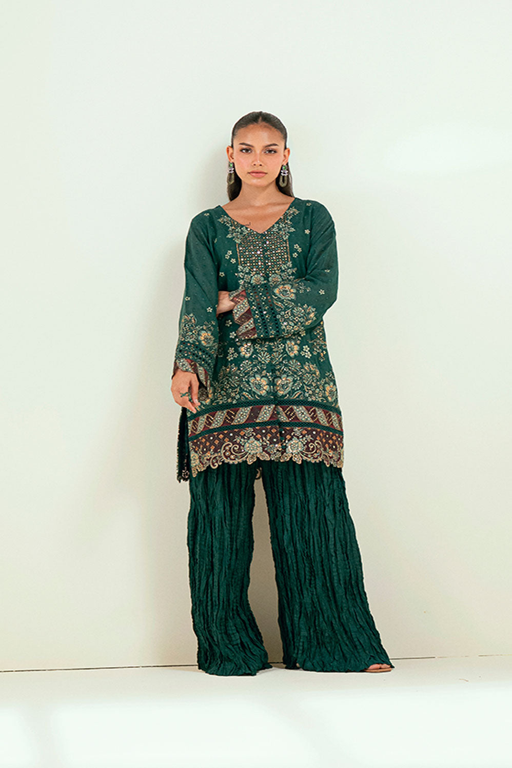 Dhanak | Signature Pret | DARK GREEN 2PCS EMBROIDERED KURTA WITH TROUSER