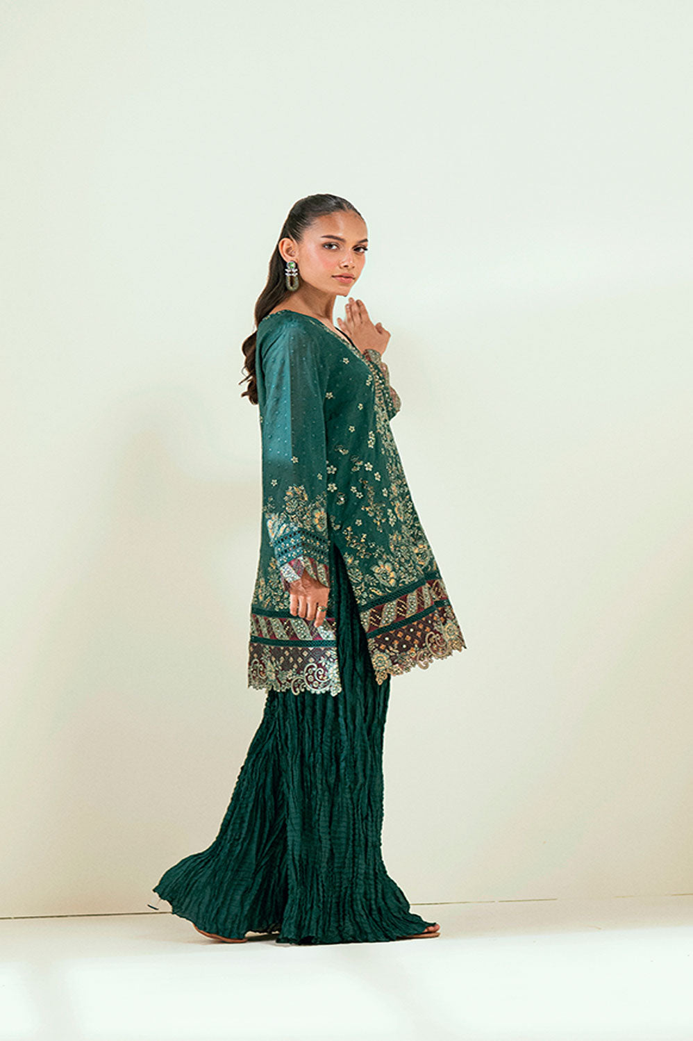 Dhanak | Signature Pret | DARK GREEN 2PCS EMBROIDERED KURTA WITH TROUSER