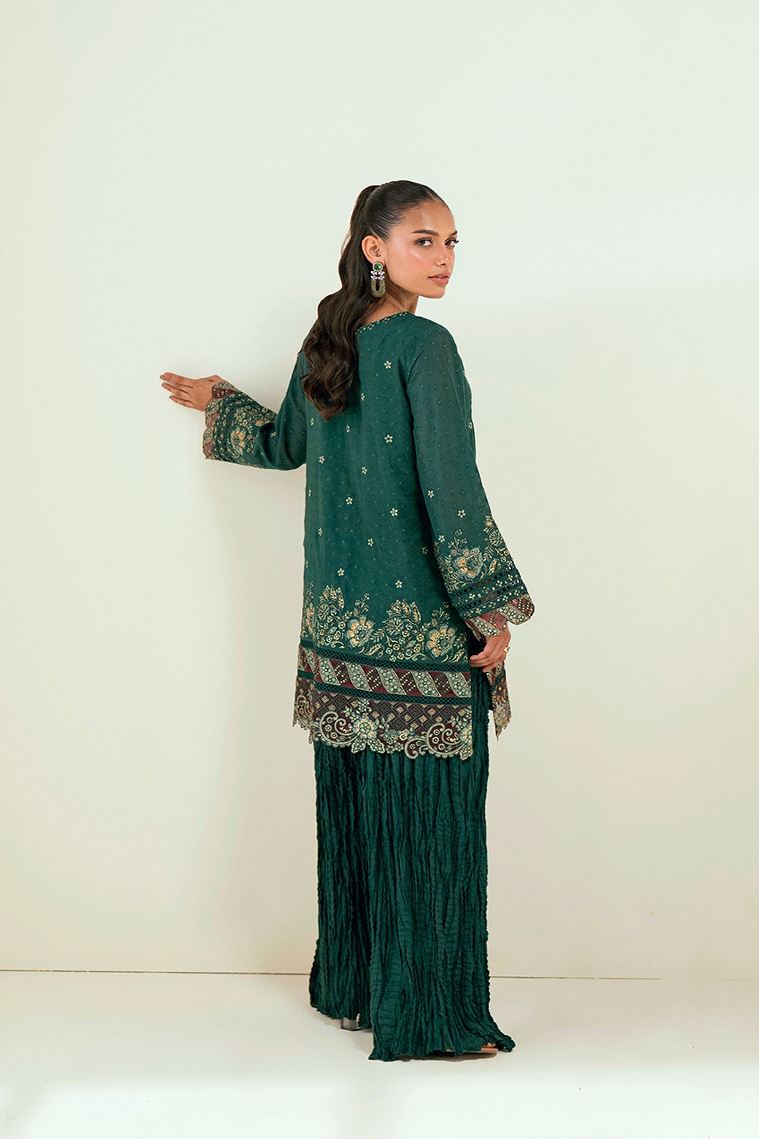 Dhanak | Signature Pret | DARK GREEN 2PCS EMBROIDERED KURTA WITH TROUSER