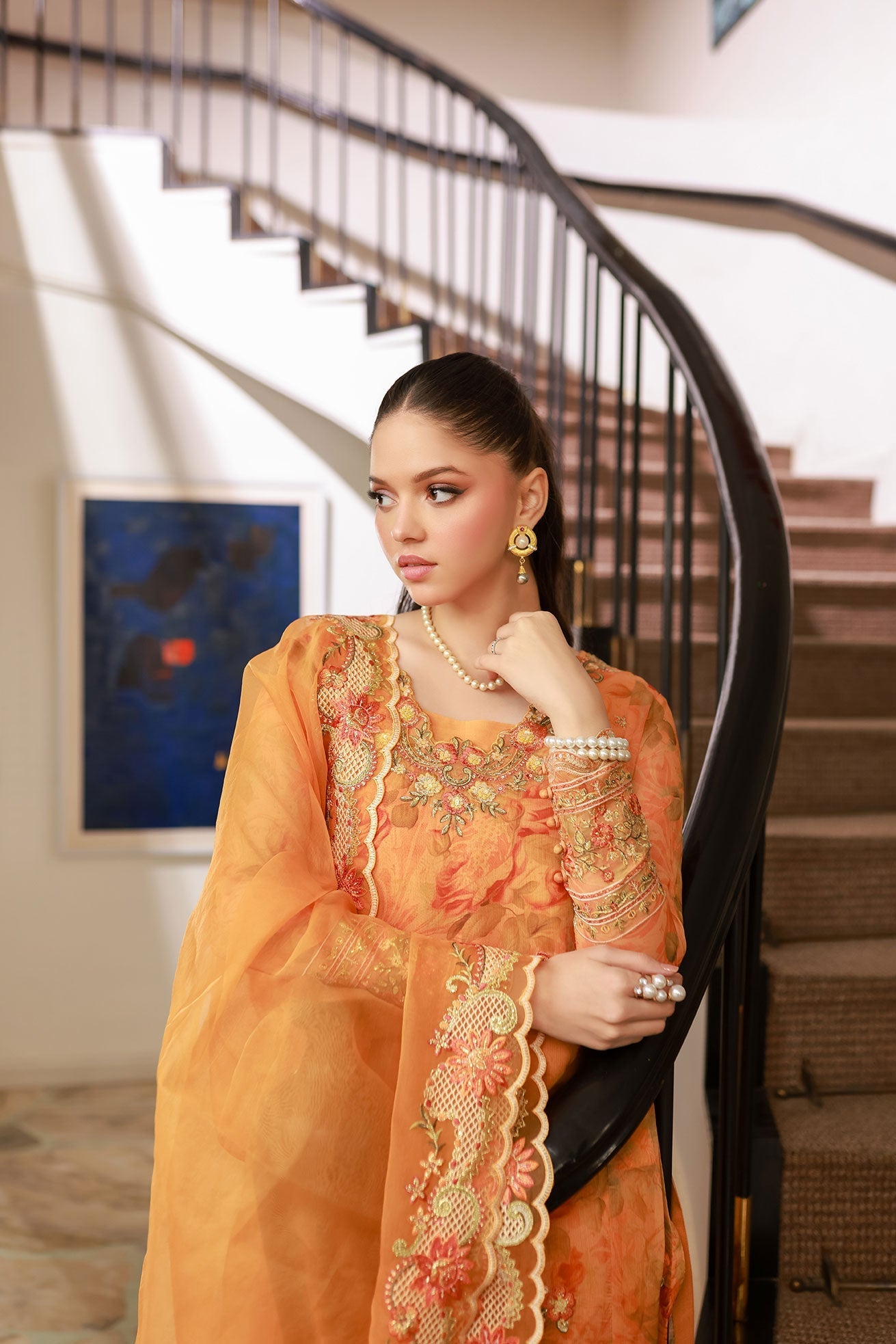 Dhanak | Signature Pret | ORANGE 2PCS EMBROIDERED KURTA WITH TROUSER
