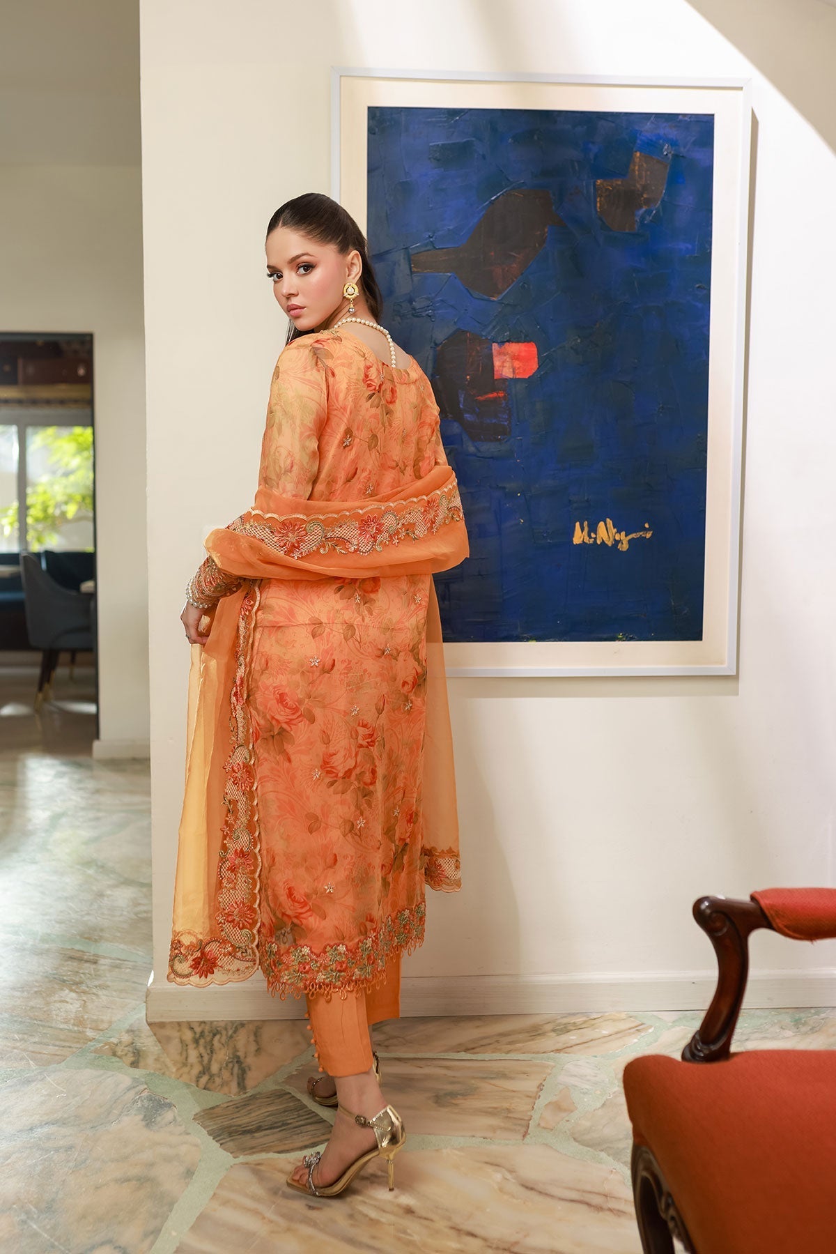 Dhanak | Signature Pret | ORANGE 2PCS EMBROIDERED KURTA WITH TROUSER